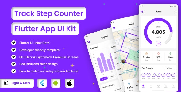 TrackStep – Step Counter | Tracker App | Flutter iOS/Android App Template