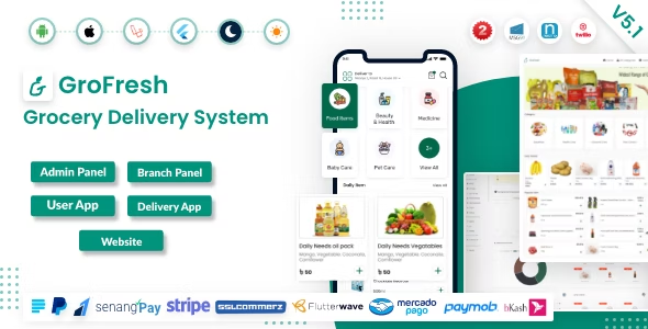 GroFresh – (Grocery, Pharmacy, eCommerce, Store) App and Web with Laravel Admin Panel + Delivery App 7.5