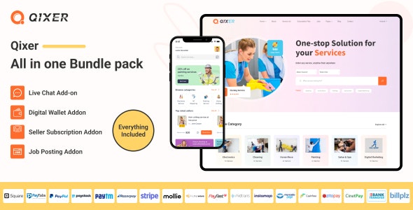 Universal Addon Bundle for Qixer – Handyman Service Marketplace and Home Service Finder 2.5.0