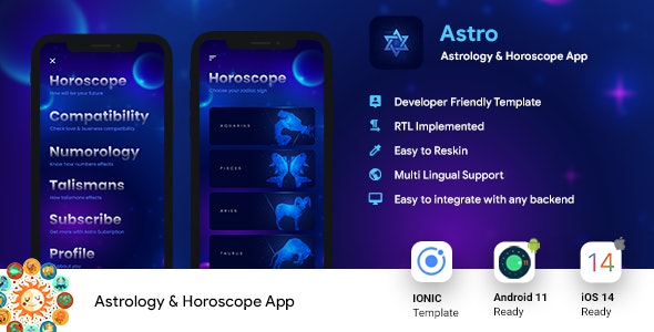 Astrology & Horoscope Android App Template+ iOS App Template | IONIC 5 | Astro