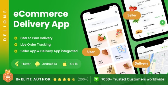 6 App Template | eCommerce Food Grocery Delivery App | Peer to Peer Delivery | Courier App | DeliOne