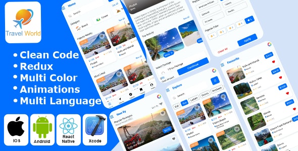 Travel World -Tour  Travel | Travel Planner | Holiday Booking React Native iOS/Android App Template