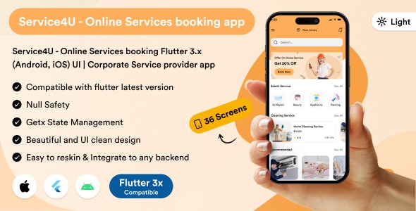 Service4U – Online Services booking Flutter 3.x (Android, iOS) UI | Corporate Service provider app