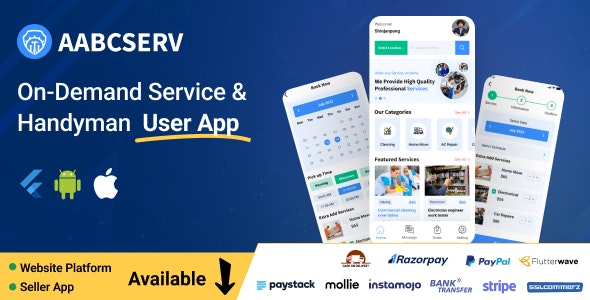 Aabcserv – Multivendor On-Demand Service  Handyman Marketplace Flutter User App