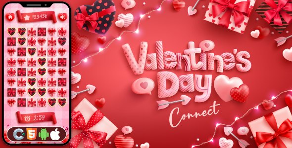 Valentine Connect – HTML5 Game, Construct 3