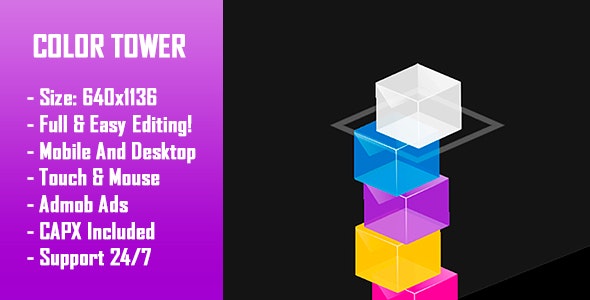 Color Tower – HTML5 Game + Mobile Version! (Construct 2 / Construct 3 / CAPX)