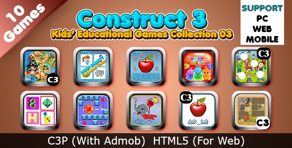 Kids Educational Games Collection 03 (Construct 3 | C3P | HTML5) 10 Games