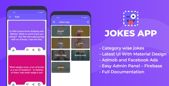 Jokes App with Admin Panel , Admob and Facebook Ads