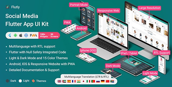 Flutly – Social Media Flutter App (Android, IOS, PWA Responsive Website)