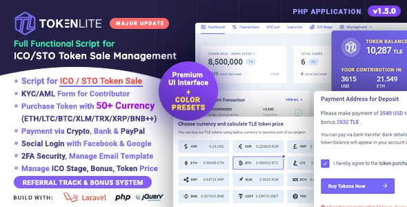 TokenLite – ICO / STO Token Sale Management Dashboard – ICO Admin Script 1.7.0