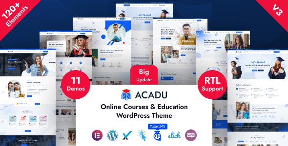 Acadu – Online Courses  Education WordPress Theme + RTL