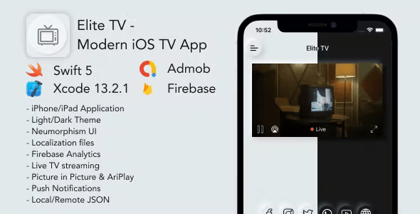 Elite TV – Modern Neumorphism UI TV App for iOS