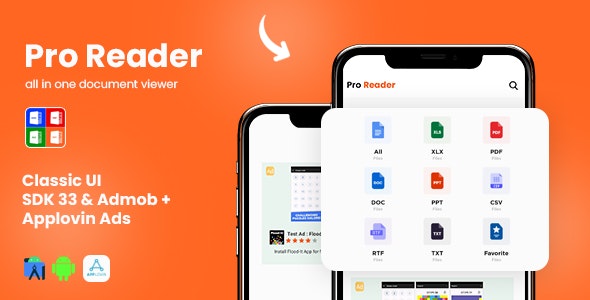 Pro Reader – All Documents Reader – Android App – with Applovin + Admob Ads