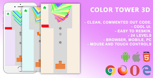 Color Tower 3D. Mobile, Html5 Game .c3p (Construct 3)