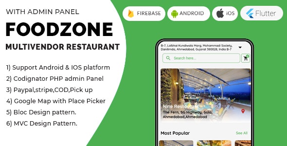 FoodZone Multivendor Mobile Application in Flutter with PHP Admin Panel