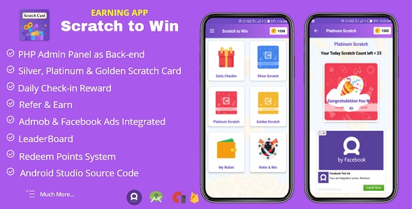 Scratch to Win Android Earning App (Admob, Facebook bidding, StartApp, Unity Ads)