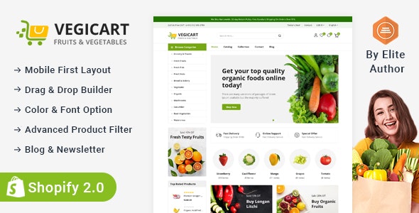 Vegicart – Organic Fruits  Vegitable Store Shopify 2.0 Responsive Theme