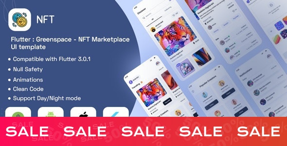 Flutter : Greenspace – NFT marketplace UI + Android app Template + IOS app Template