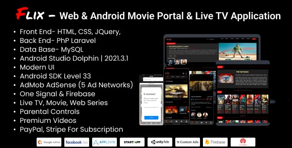 Flix- Web  Android Movie Portal  Live TV Application