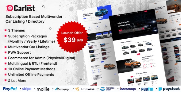 Carlist – Multivendor Car Listing / Dealer / Directory Website (Subscription Based)