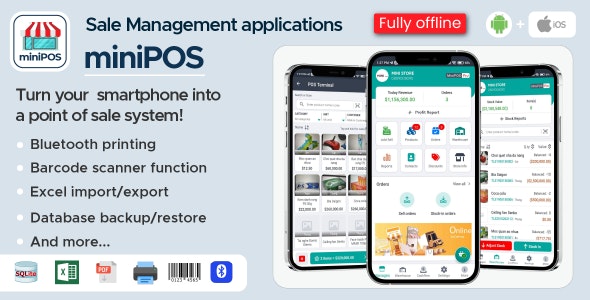 Mobile POS App for Android and iOS with License Management Web dashboard