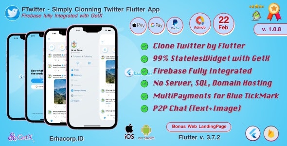 FTwitter – Clone Simply Twitter Flutter App with Multi Payments | Firestore | GetX