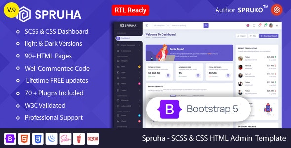 Spruha – Bootstrap 5 HTML Admin  Dashboard Template