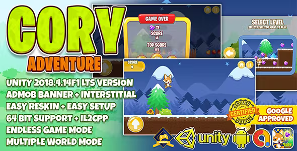 CORY ADVENTURE RUNNER UNITY3D + ADMOB + EASY RESKIN + LATEST API SUPPORT