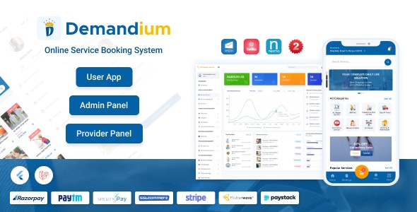 Demandium – Multi Provider On Demand, Handyman, Home service App with admin panel