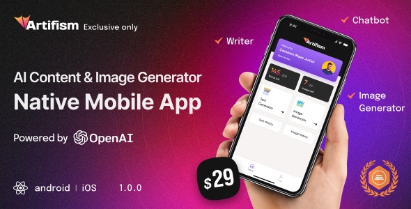 Artifism – OpenAI | ChatGPT Content  Image Generator Mobile App