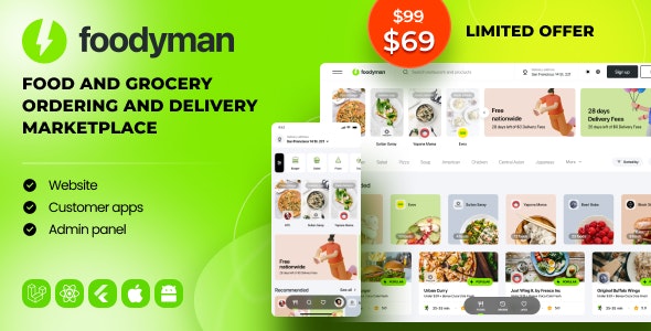 Foodyman – Multi-Restaurant Food and Grocery Ordering and Delivery Marketplace (Web  Customer Apps)