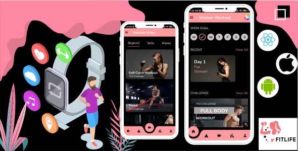 FitLife – Fitness  Exercise App React Native iOS/Android App Template