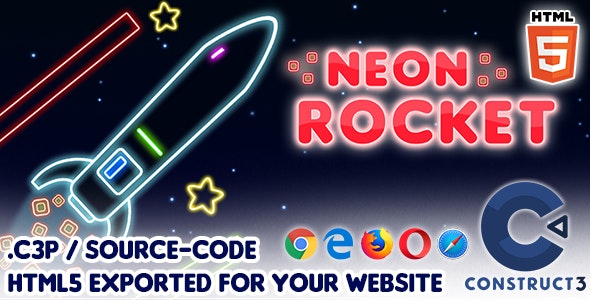 Neon Rocket – HTML5 Construct 3 Game with Source-code