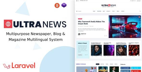 UltraNews – Laravel Newspaper, Blog Multilingual System with support AI Writer, Content Generator