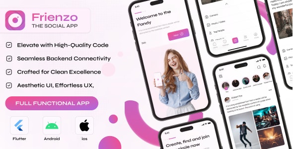 Frenzo – Social Media App script in Flutter with Admin Panel, Image sharing feed