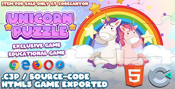 Unicorn Puzzle HTML5 Game – With Construct 3 File