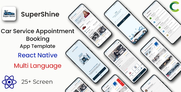 Car Service Appointment Booking App Template in React Native | Multi Language | SuperShine