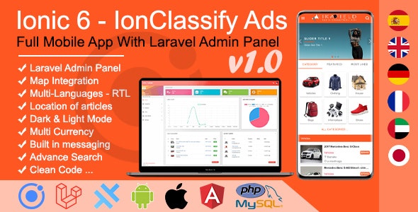 Ionic 6 – Classified Ads full with complete Admin Panel (Laravel 7)