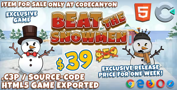 Beat the Snowmen 3D HTML5 Game – With Construct 3 File