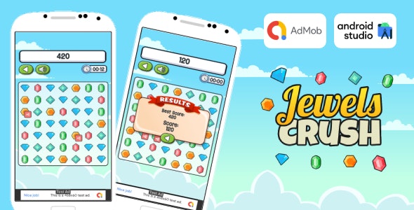 Jewels Crush – Match 3 Game Android Studio Project with AdMob Ads + Ready to Publish