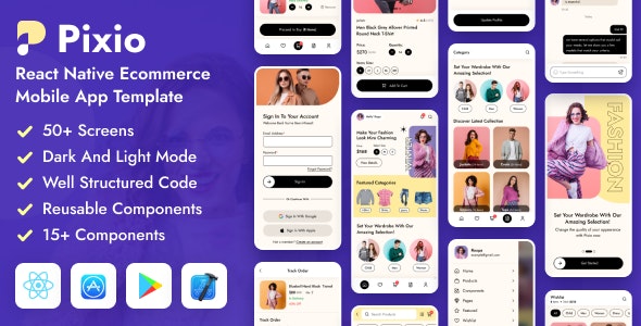 Pixio – React Native CLI eCommerce Mobile App Template