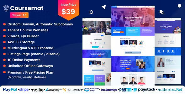 Coursemat – Multi-Tenant Course Selling Website (SAAS) 2.0