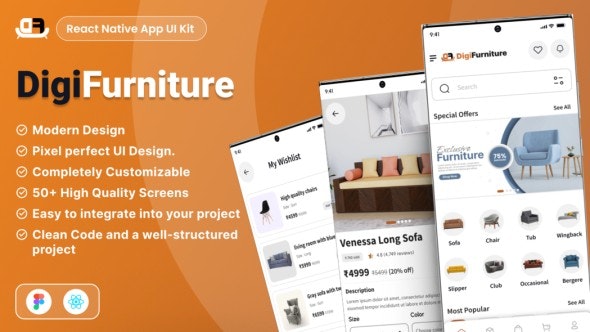 Furniture Ecommerce App UI/UX React Native Mobile Skin