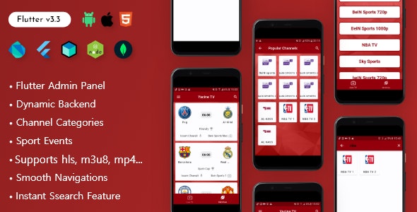 Yacine TV – Flutter Live Streaming  Sport Events app with Admin Panel, built with NodeJS  MangoDB