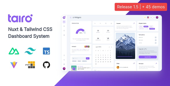 Tairo – Multipurpose Nuxt Tailwind CSS Dashboard System