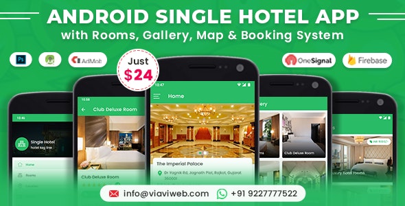 Android Single Hotel Application with Rooms, Gallery, Map  Booking System