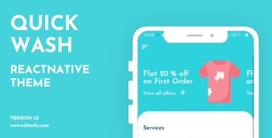 QuickWash React Native Dry Cleaning Theme/Template