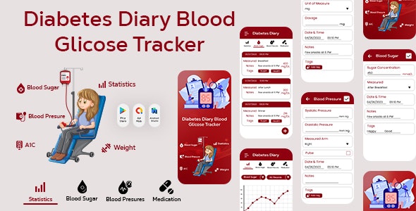 Diabetes Diary – Blood Glucose – Blood Sugar Diary Tracker – Blood Glucose Tracker – Diabetes Track