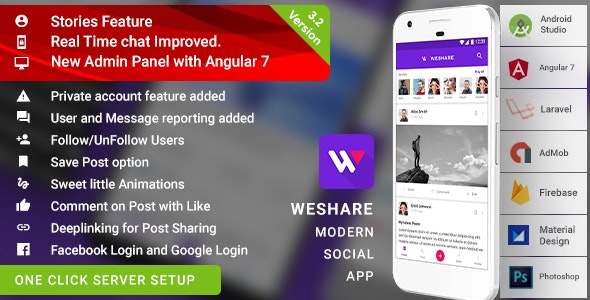 Social Media Sharing Android App with Angular Admin | Laravel (PHP) Backend | Complete App | WeShare