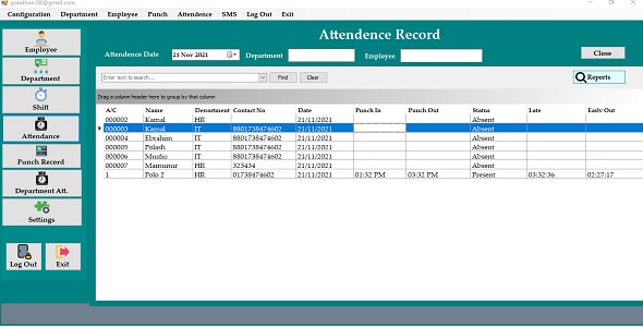 Employee Attendance from Zkteco Device Management Software